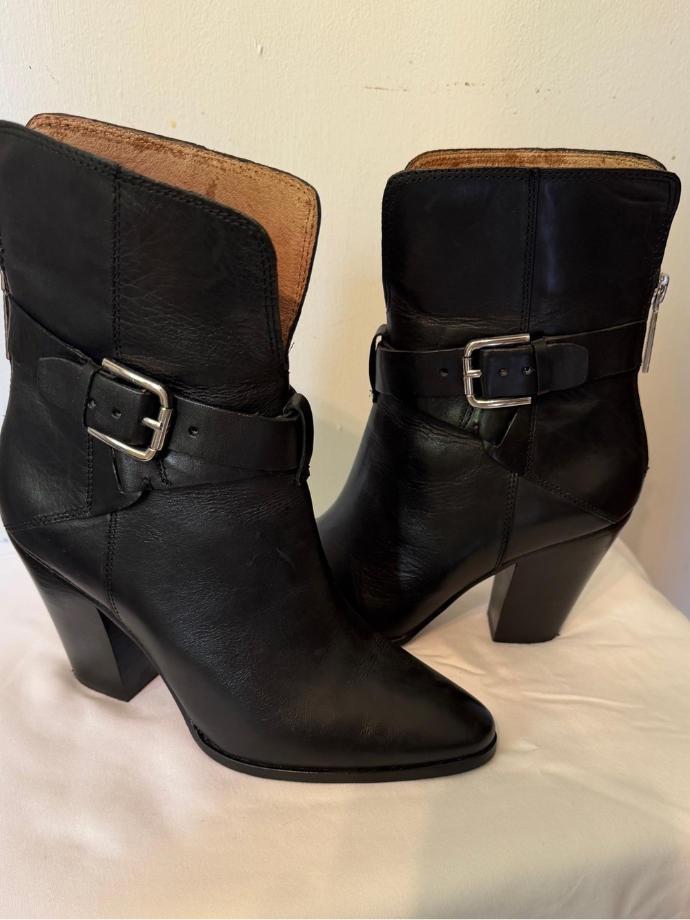 Donald J. Pliner Black Leather Buckle Ankle Boots